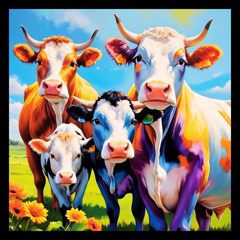 Lebendiges, farbenfrohes Kuhherden-Design
