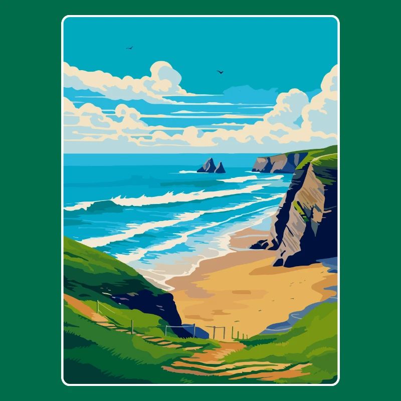 Bedruthan Steps Cornouailles Angleterre Royaume-Uni Affiche de voyage