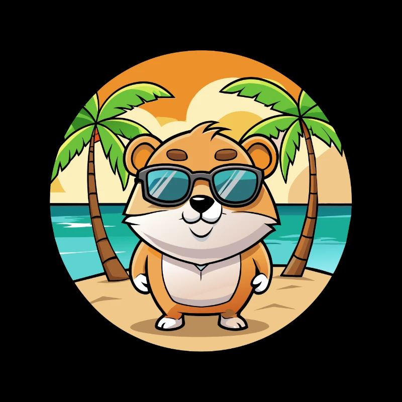 Hamster Drôle Dessin Animé Plage D’été Lunettes De Soleil Cool