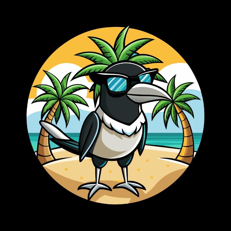 Magpie Drôle Dessin Animé Plage De Plage Lunettes Cool