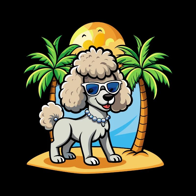 Caniche Chien Drôle Dessin Animé Plage De Plage Lunettes De Soleil