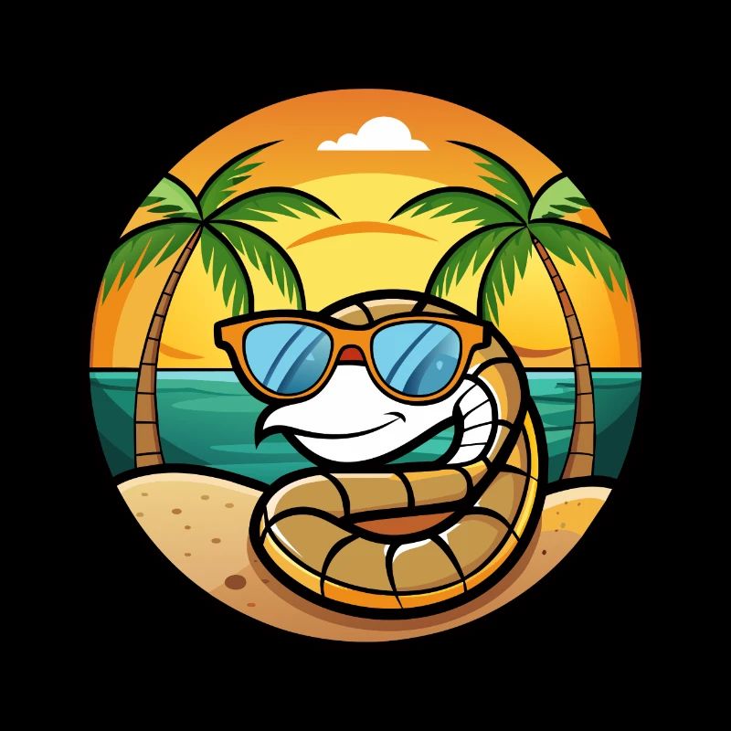 Serpent Drôle Dessin Animé Plage D’été Lunettes De Soleil Cool