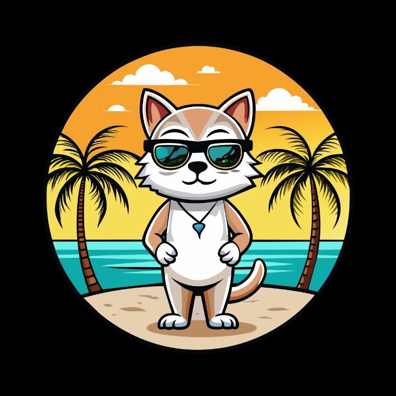 Burmilla Cat Breed Cartoon Sunglasses Beach