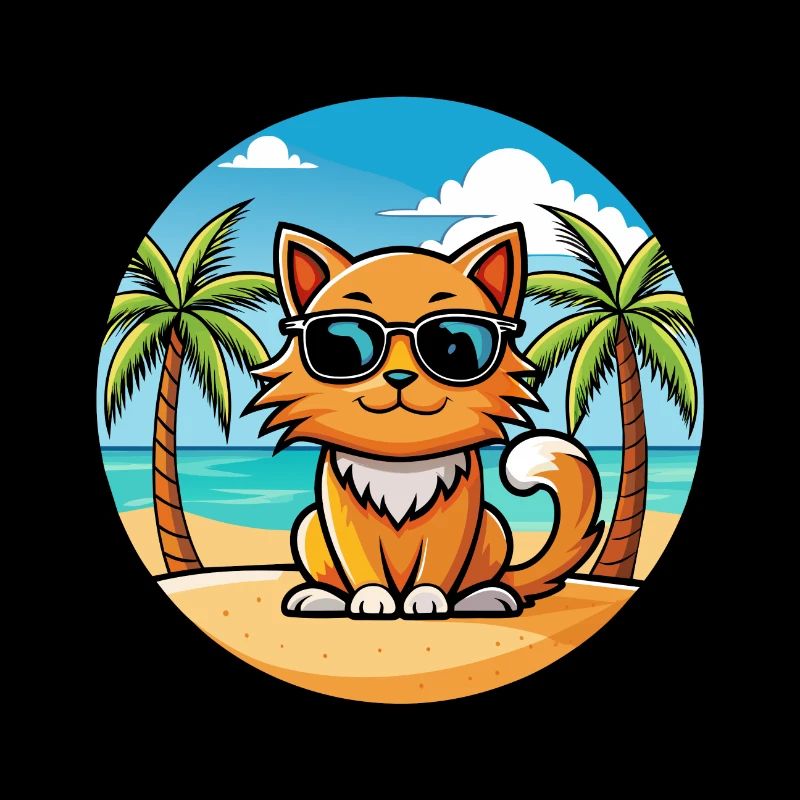 Roux Cheveux Longs Race Chat Dessin Animé Lunettes De Soleil Plage