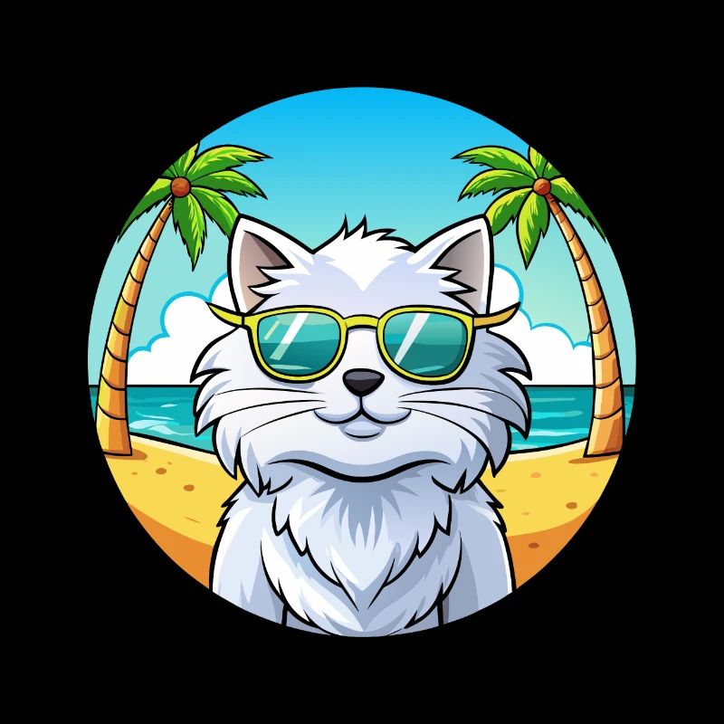 Blanc Chat Persan Race Dessin Animé Plage