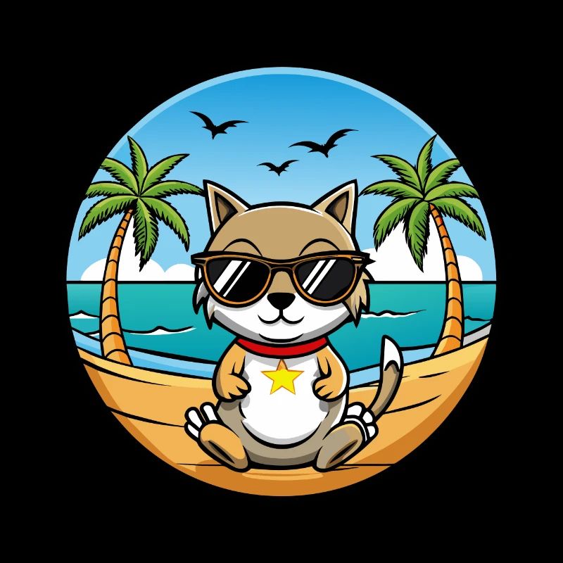 Chypre Chat Race Dessin Animé Lunettes De Soleil Plage