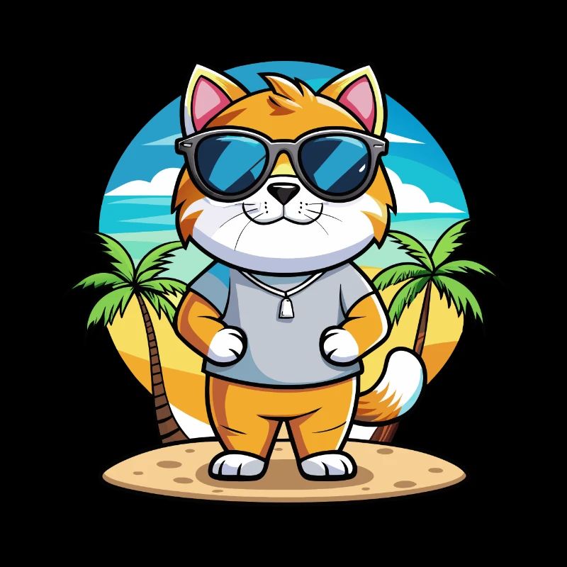 British Fold Shorthair Cat Breed Cartoon Beach