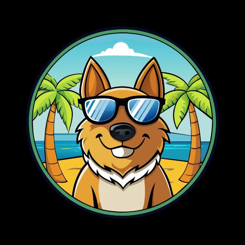 Karst Shepherd Dog Breed Cartoon Sunglasses Beach