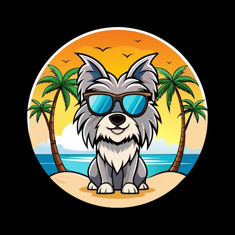 Skye Terrier Dog Breed Cartoon Sunglasses Beach
