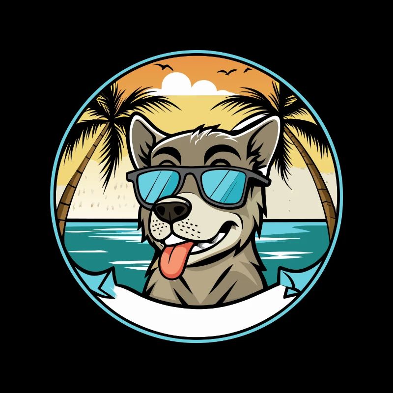 Stephens Cur Dog Breed Cartoon Sunglasses Beach