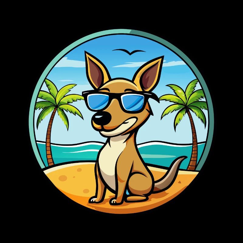 Kangourou Chien Race Dessin Animé Lunettes De Soleil Plage
