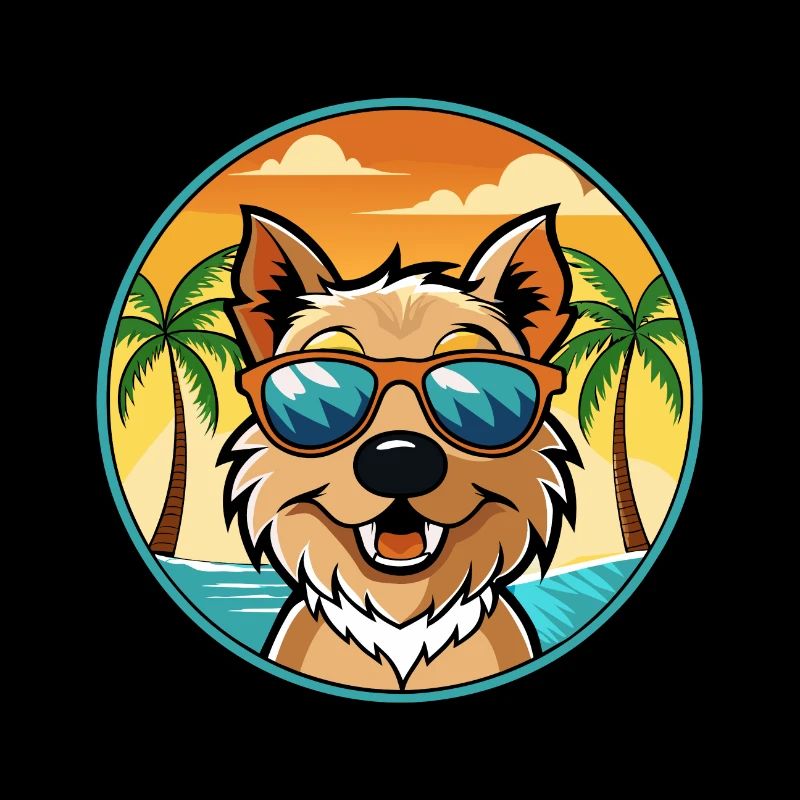 Lucas Terrier Hunderasse Cartoon Sonnenbrille Strand