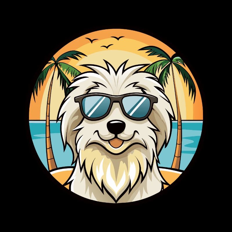 Pyrenäenschäferhund Hunderasse Cartoon Sonnenbrille Strand