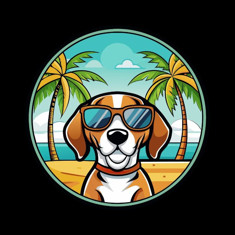 Treeing Walker Coonhound Dog Breed Cartoon Beach