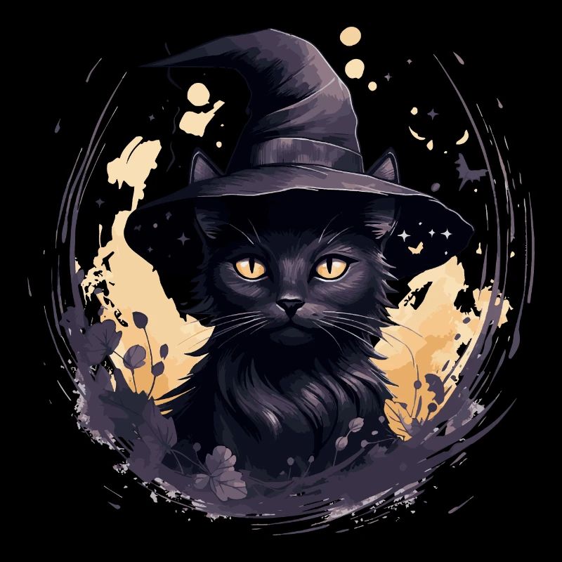 Schwarze Katze mit Hexenhut