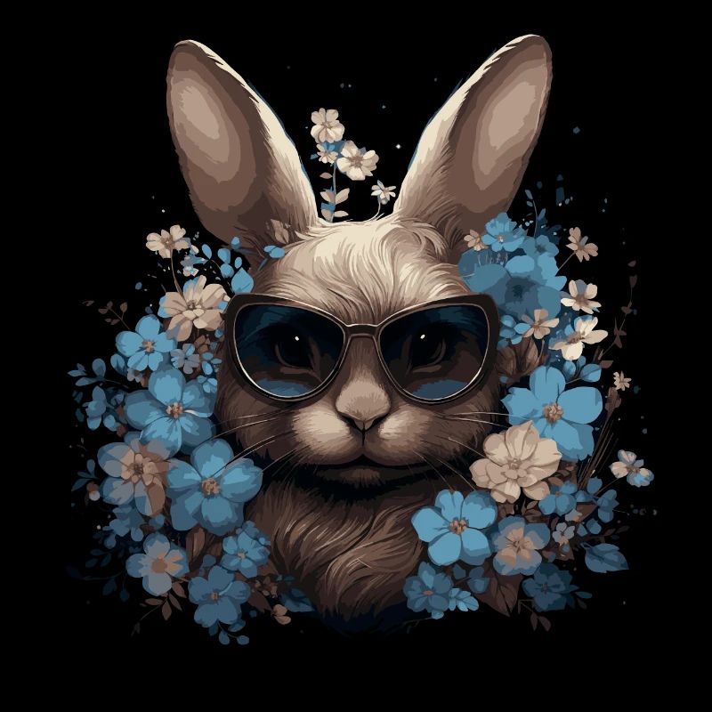 Cool rabbit with flowers