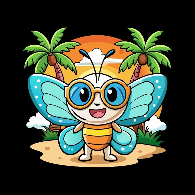 papillon drôle dessin animé d’été plage lunettes de soleil