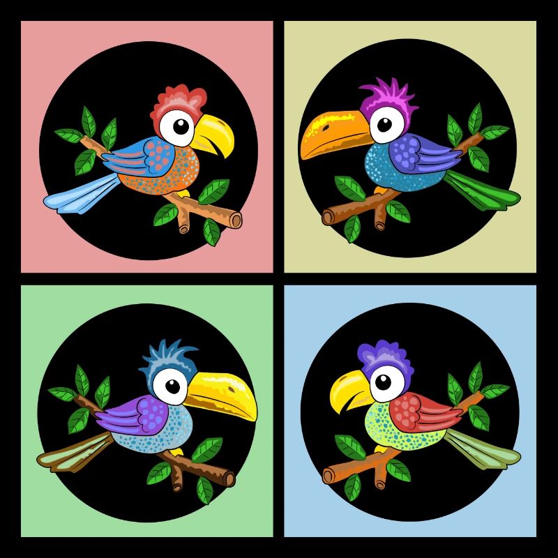 Bunte Papageien in Farbanimation