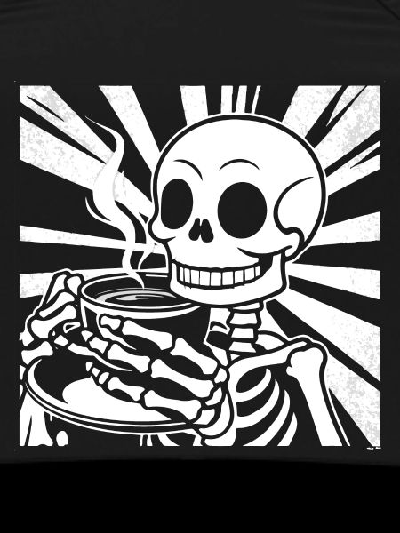 Skeleton drinking coffee