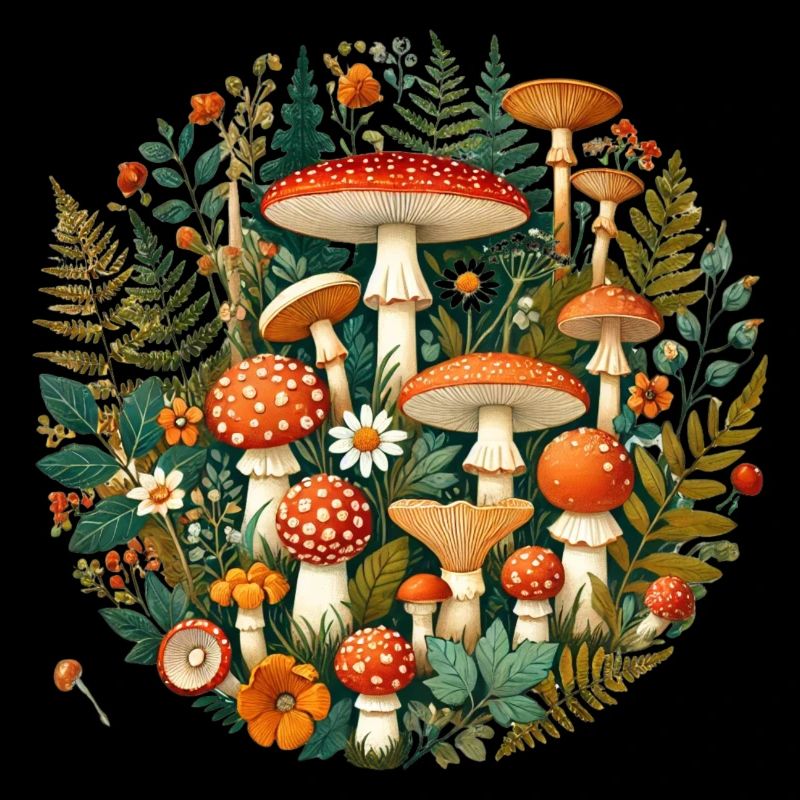 CottageCore Mushroom Varieties Design Various Mushrooms