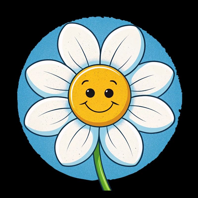 Cheerful White Daisy with Smiley Faces Pop Art
