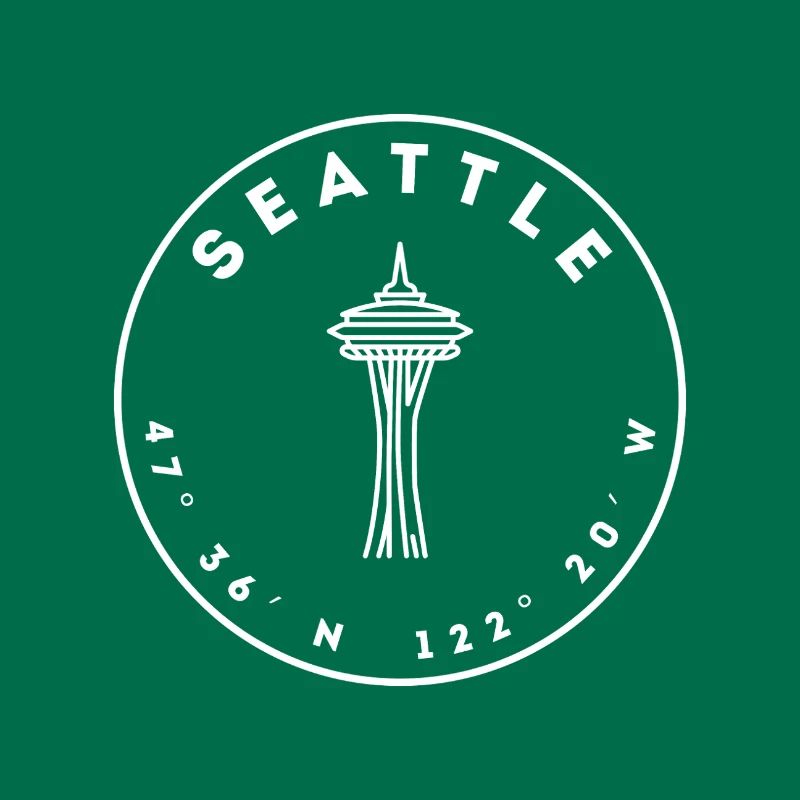 Seattle mit Space Needle und Koordinaten