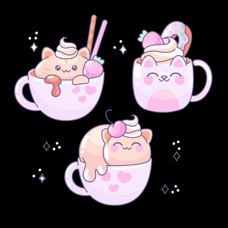 Kawaii Katze Becher Trio mit süßen Toppings