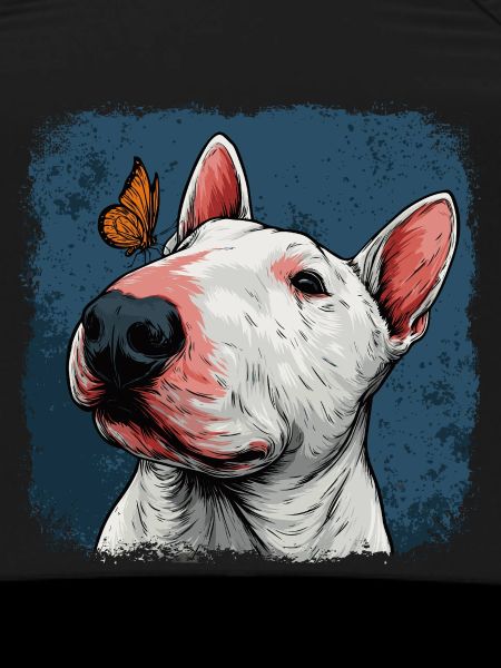 Cheerful bull terrier with butterfly