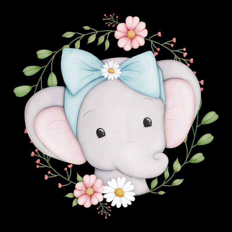 petit éléphant mignon dans une couronne de fleurs