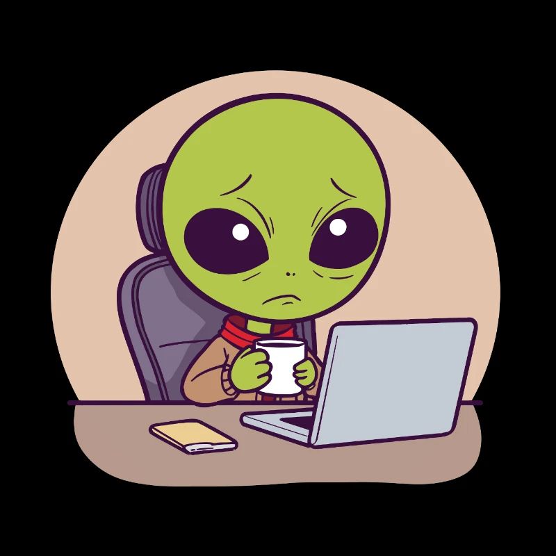 Extraterrestre stressé au bureau avec du café