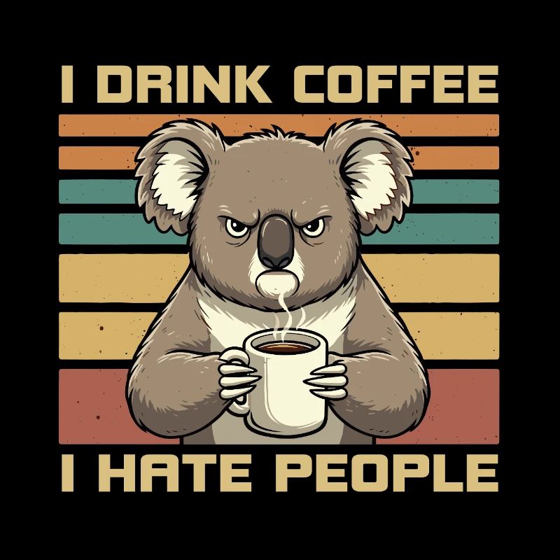 Grumpy Funny Koala Drink Coffee and Hate People