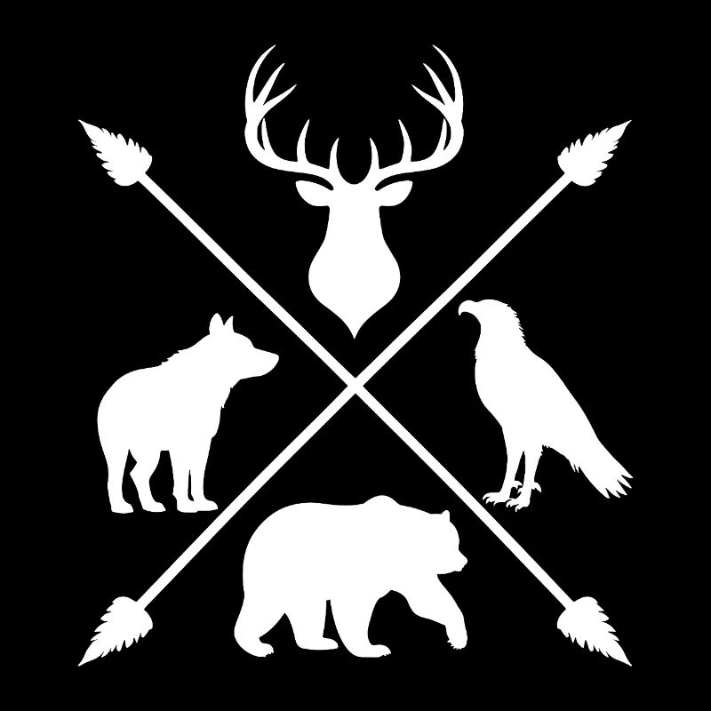 Waldtiere Wildnis Hirsch Wolf Bär Pfeile