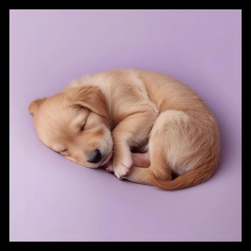 Chiot endormi sur fond lilas