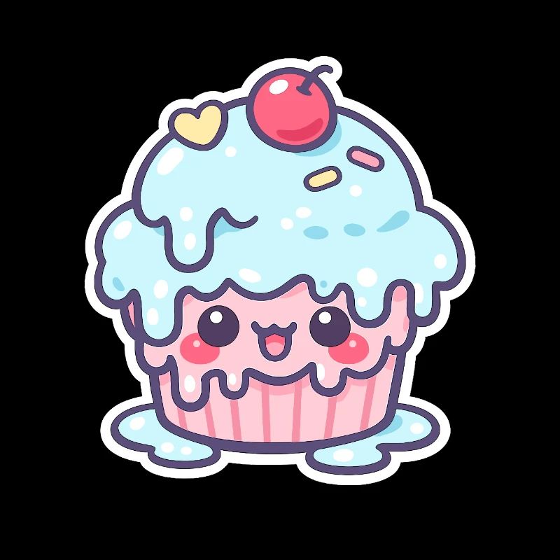 Cupcake Kawaii avec glaçage bleu