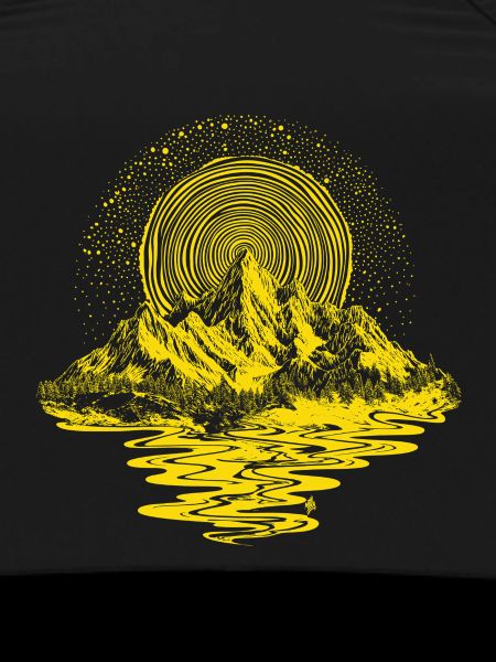 Sun wreath over mountain lake