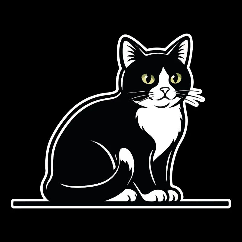 Chat Tuxedo Noir et Blanc Portrait Élégant Assis