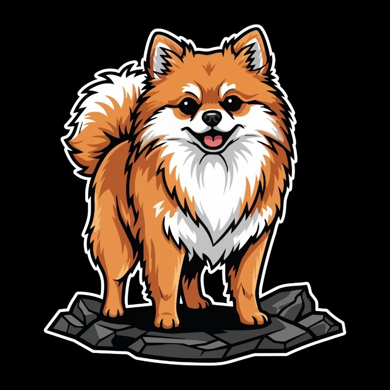 Chien Spitz Nain Pomeranian sur Rocher Mignon