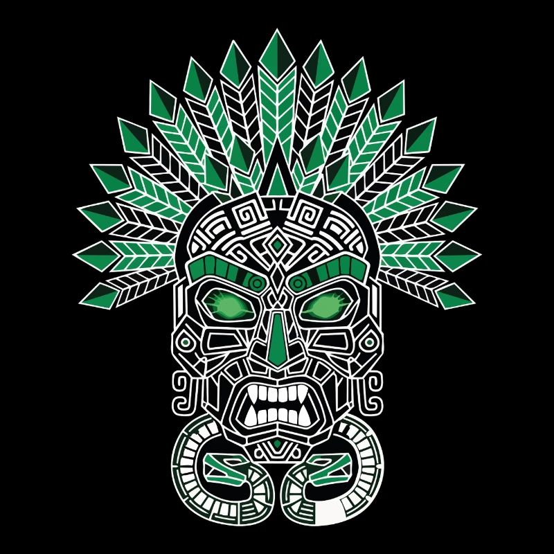 Masque Maya Inca Émeraude Blanc Totem Vert