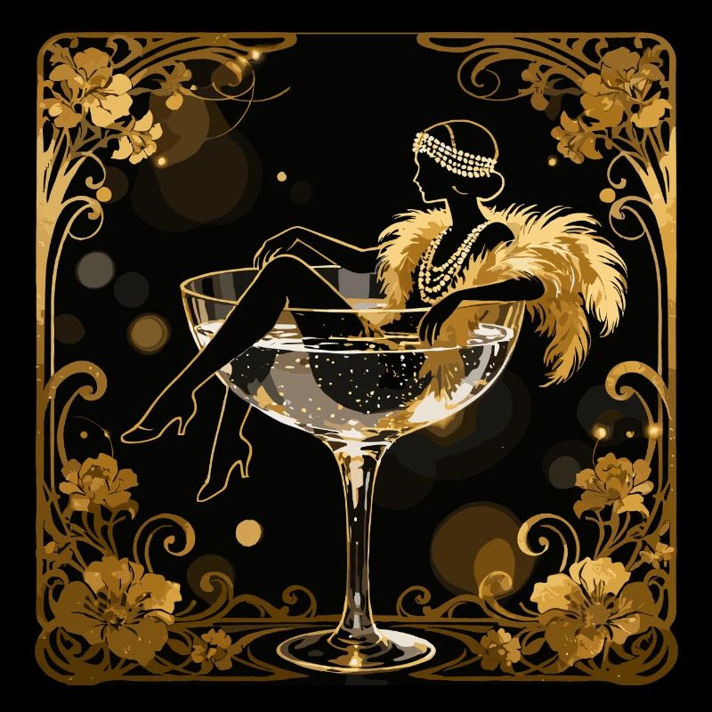 Élégance dorée : Fille Flapper dans un verre