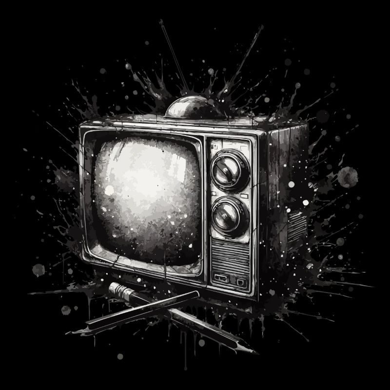 VINTAGE RETRO TV AMIDST INK SPLASH ARTWORK