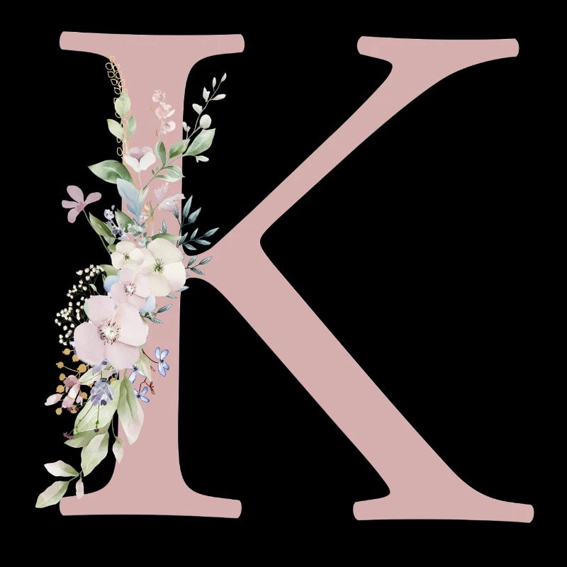 K Monogram, Floral, Personalizable