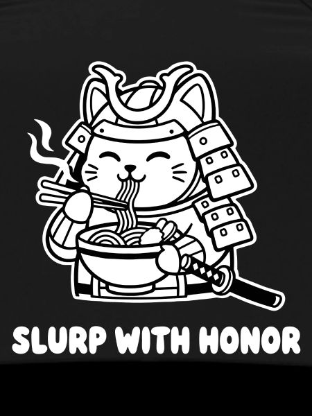 Samurai-Katze isst Nudeln