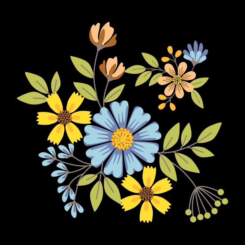 Blaue cremefarbene und gelbe BLUMEN