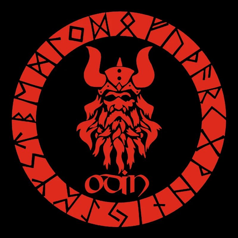 Dieu Odin et runes vikings rouges