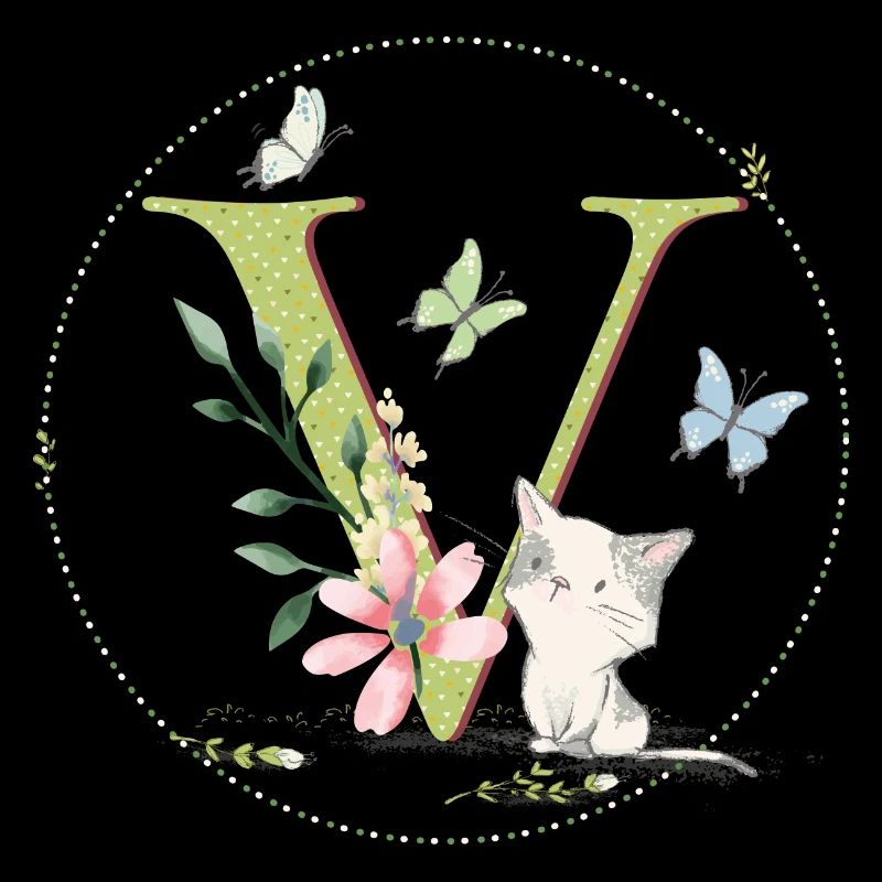 Anfangsbuchstabe V mit Katze