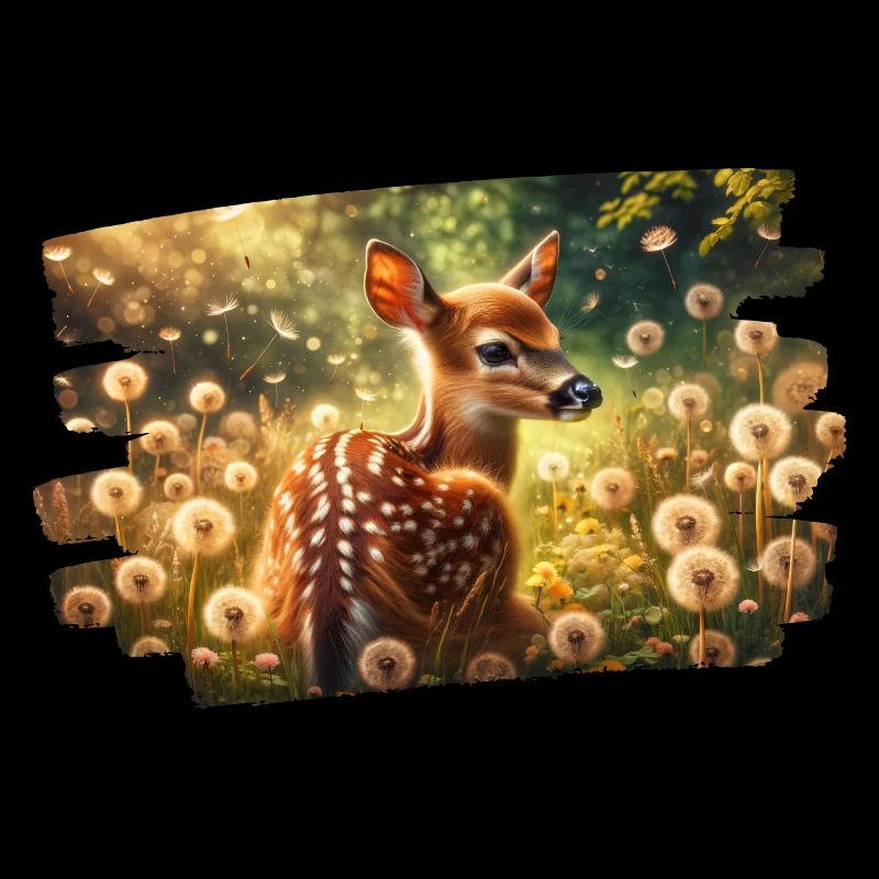 Cerf dans un pré de pissenlit doré