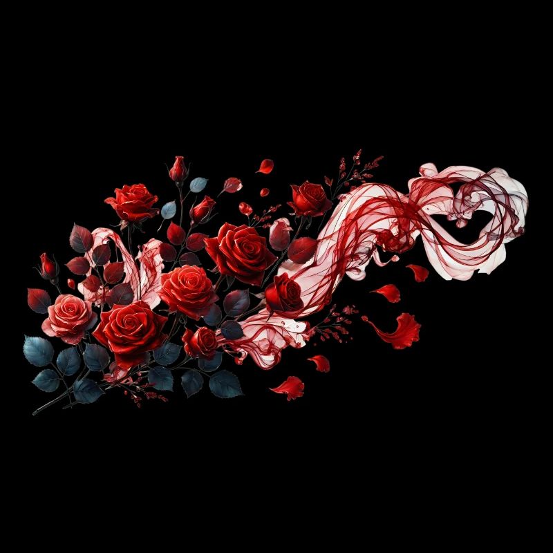 Red roses with an elegant smoke loop