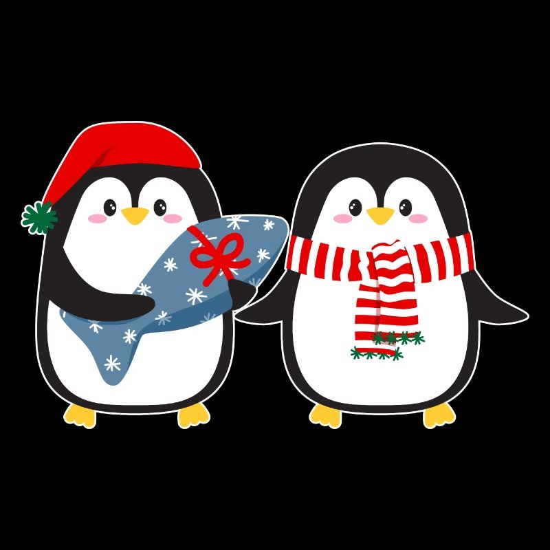 Cute penguins with gift