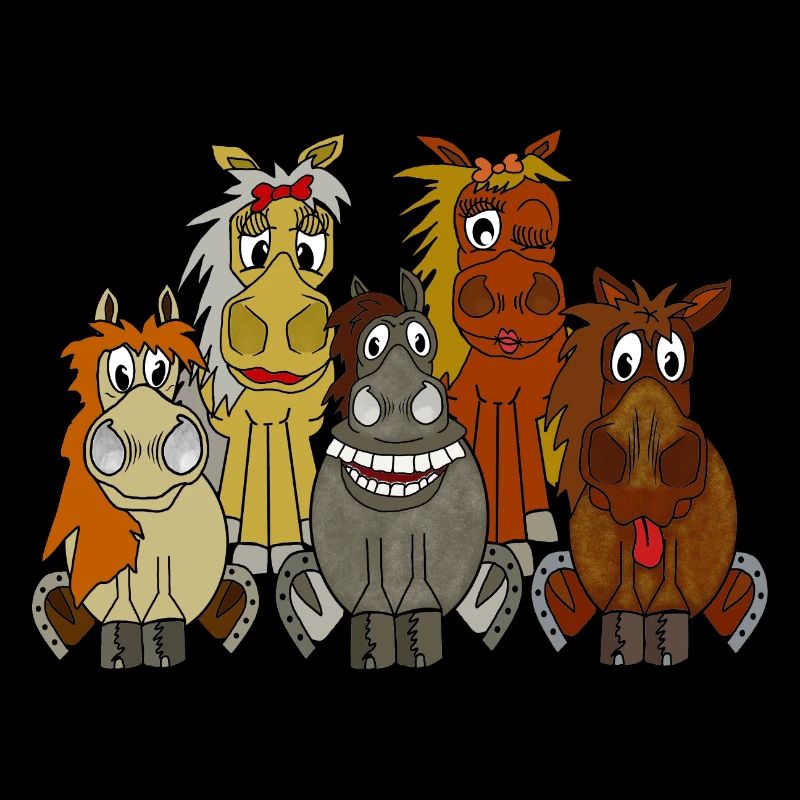 Groupe de poneys comiques
