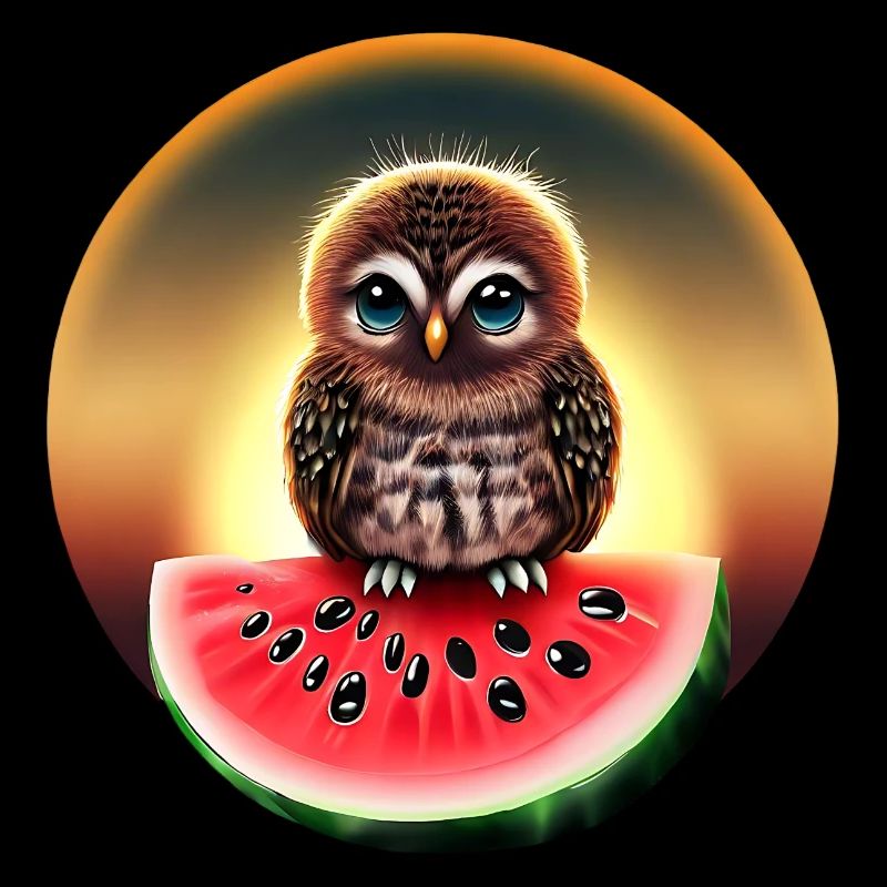 Owl on watermelon in sunset
